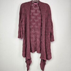 Woman Within Sweater Long Cardigan Mauve Open Knit Sz M (14/16) Cottagecore
